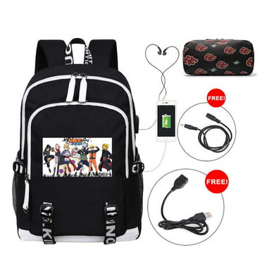 D,One_Size Naruto Anime Backpack for Boys Girls Kakashi Sasuke Canvas Anime Laptop Shoulder School Bag Travel Bag 